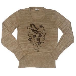 Vintage Embroidered BUTTERFLY Acrylic Sweater 1970s